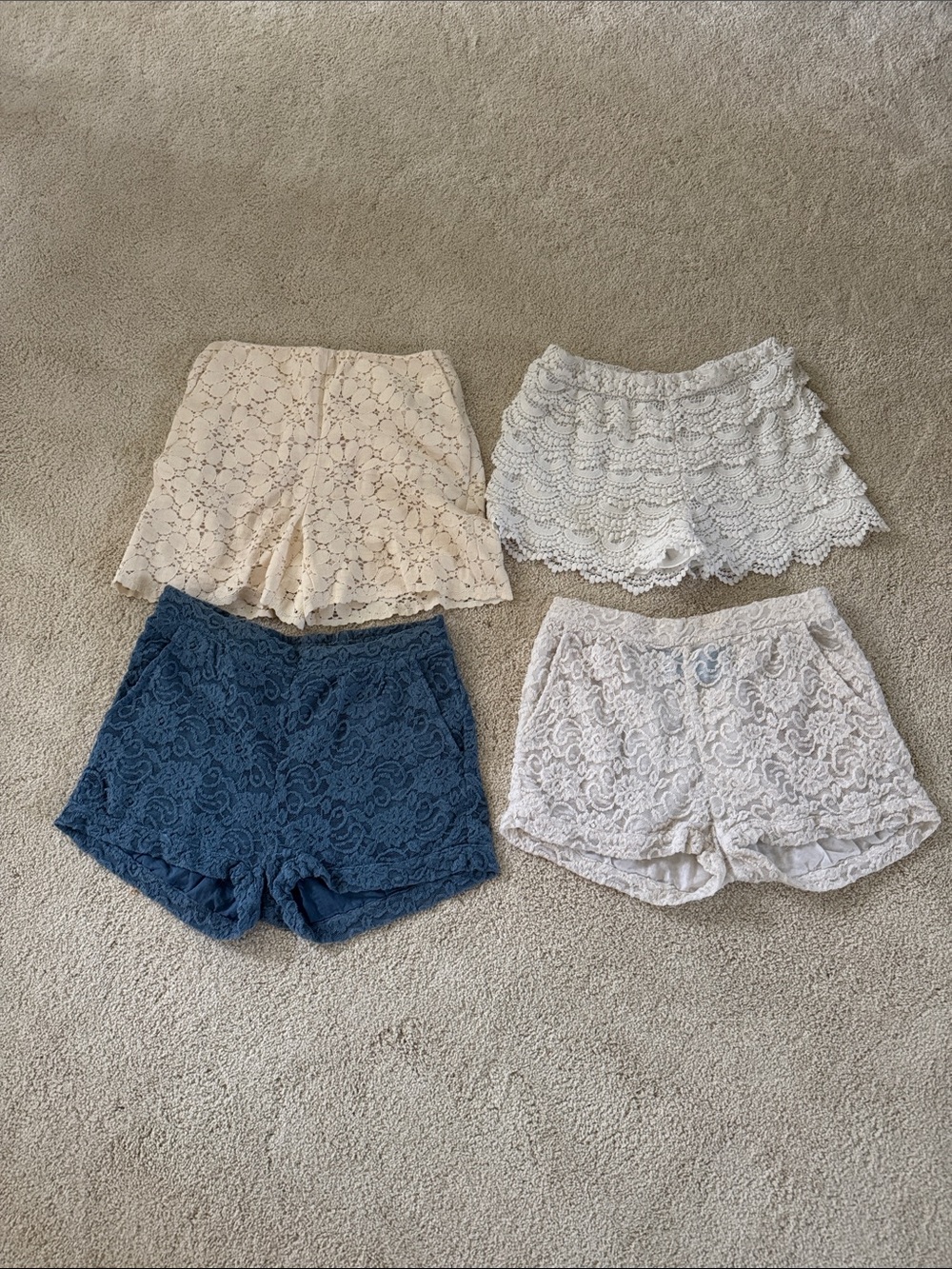Zara Lace, merci, Althea Scalloped lace Shorts Set - Cream, White, Beige, blue